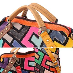 Women's Multicolor Tote Handbag Genuine Leather Design Hobo Shoulder Bag Purses (Multicoloured-C)