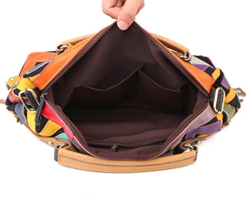 Women's Multicolor Tote Handbag Genuine Leather Design Hobo Shoulder Bag Purses (Multicoloured-C)