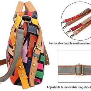 Women's Multicolor Tote Handbag Genuine Leather Design Hobo Shoulder Bag Purses (Multicoloured-C)