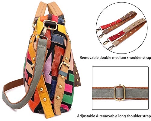 Women's Multicolor Tote Handbag Genuine Leather Design Hobo Shoulder Bag Purses (Multicoloured-C)