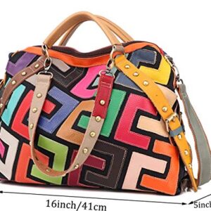 Women's Multicolor Tote Handbag Genuine Leather Design Hobo Shoulder Bag Purses (Multicoloured-C)