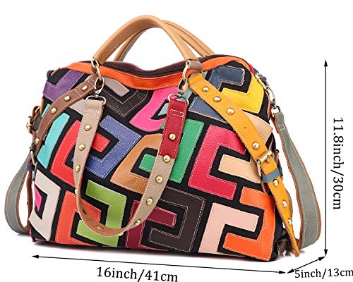 Women's Multicolor Tote Handbag Genuine Leather Design Hobo Shoulder Bag Purses (Multicoloured-C)