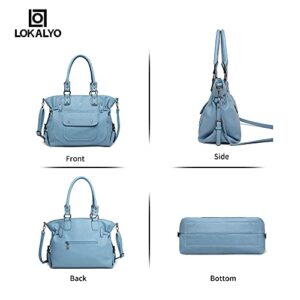 LOKALYO Roomy Fashion Hobo Womens Handbags Ladies Purse Satchel Shoulder Bags Tote Vegan Leather Bag Travel bags(SKY Blue)