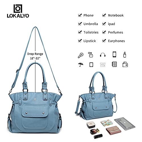 LOKALYO Roomy Fashion Hobo Womens Handbags Ladies Purse Satchel Shoulder Bags Tote Vegan Leather Bag Travel bags(SKY Blue)