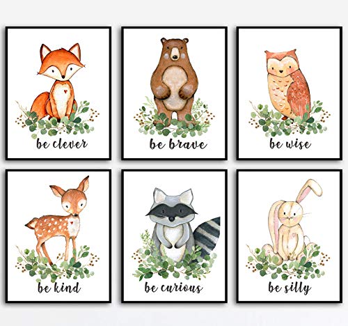 Woodland Animals Nursery Wall Art - Woodland Wall Decor - Watercolor Woodland Nursery Paintings - Baby Decor - 8x10 (Unframed) Set of 6 Prints