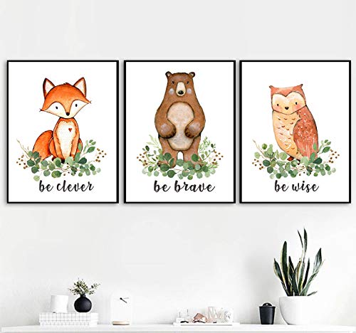 Woodland Animals Nursery Wall Art - Woodland Wall Decor - Watercolor Woodland Nursery Paintings - Baby Decor - 8x10 (Unframed) Set of 6 Prints