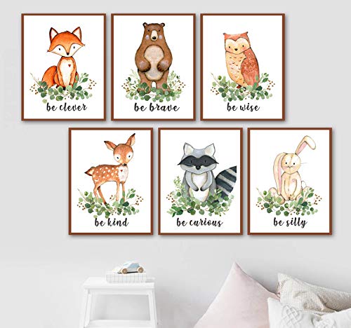 Woodland Animals Nursery Wall Art - Woodland Wall Decor - Watercolor Woodland Nursery Paintings - Baby Decor - 8x10 (Unframed) Set of 6 Prints