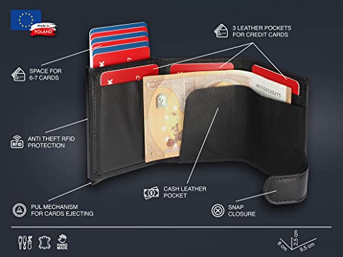 PULARYS OXFORD Mini Wallet - Credit Card Holder - Made of Italian Leather - RFID blocking - Space for up to 9 Cards - One Compartment - Front Pocket Wallet - For Men and Women - Classic