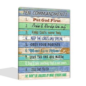 jdkway the ten commandments wall decor for living room christian prints religious scripture bible teal wall art artwork inspirational quotes for office inspiring wall art decoration 12×16 inch