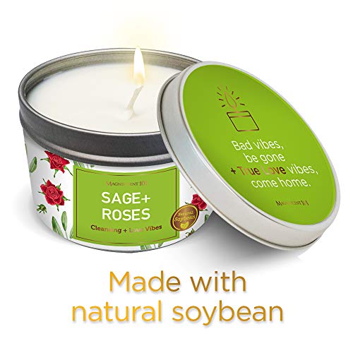 MAGNIFICENT 101 SAGE + Roses Aromatherapy Candle for House Energy Cleansing, Banishes Negative Energy I Purification and Chakra Healing - Natural Soy Wax Tin Candle for Aromatherapy 6oz