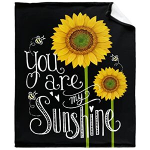 sunflower you are my sunshine blanket lightweight flannel fleece healing inspirational message throw blankets cozy plush microfiber all-season blanket for bed/couch/sofa -twin 80×60 inch l