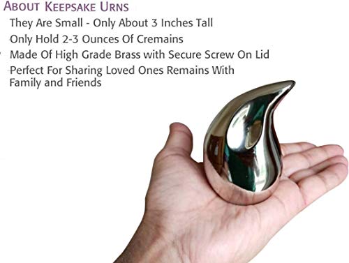 Beautiful Unique Teardrop Small Urns for Human Ashes Adult Male Female Set of 4 Decorative Cremation Keepsakes Mini Funeral Family Sharing Urns for Token Ashes with Velvet Bags Silver 3 Inch Size