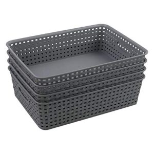 zerdyne 4-pack storage basket tray, plastic paper storage basket tray, gray