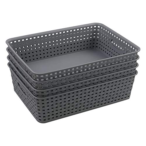 Zerdyne 4-Pack Storage Basket Tray, Plastic Paper Storage Basket Tray, Gray