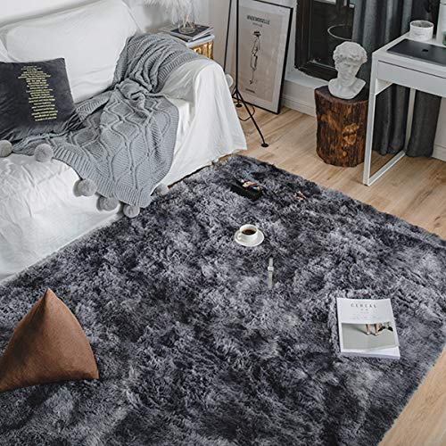 4X6 Dark Grey Area Rugs Modern Home Decorate Soft Fluffy Carpets for Living Room Bedroom Kids Room Fuzzy Plush Non-Slip Floor Area Rug Fluffy Indoor Carpet