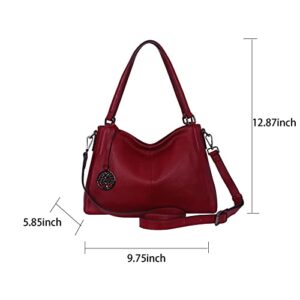 HESHE Genuine Leather Handbags for Women Shoulder Tote Bag Designer Hobo Cross Body Bags Satchel and Purses for Ladies(Wine-new)