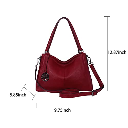 HESHE Genuine Leather Handbags for Women Shoulder Tote Bag Designer Hobo Cross Body Bags Satchel and Purses for Ladies(Wine-new)