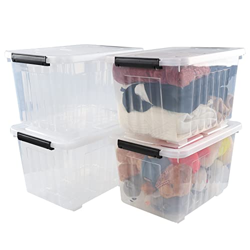 Sosody 30 Quart Clear Large Storage Boxes with Wheels, Plastic Stackable Bins with Lids, 4-Pack