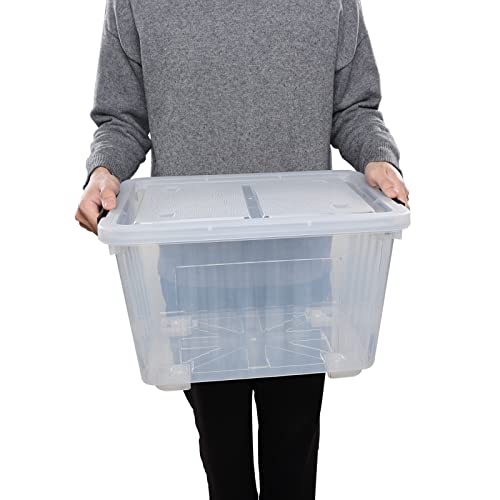 Sosody 30 Quart Clear Large Storage Boxes with Wheels, Plastic Stackable Bins with Lids, 4-Pack