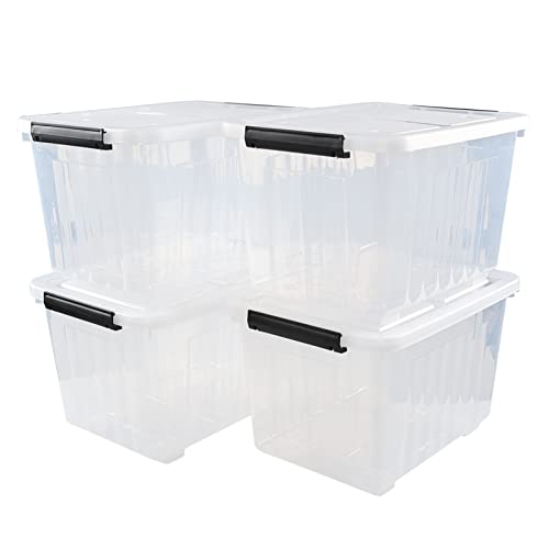 Sosody 30 Quart Clear Large Storage Boxes with Wheels, Plastic Stackable Bins with Lids, 4-Pack