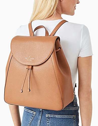 KATE SPADE LEILA LARGE FLAP BACKPACK TOTE BAG GINGERBREAD PEBBLED LEATHER