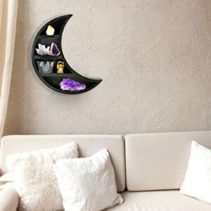 TopMoon Wooden Moon Shelf - Black Moon Decor for Bedroom, Bathroom, Living Room - Hanging Crescent Moon Shelf for Crystals, Stone Display - Moon Shaped Wall Decor for Essential Oil, Perfume - 14"x12"