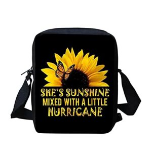 babrukda she’s sunshine sunflower print mini messenger bag, small crossbody shoulder bag, cellphone pouch coin purse with adjustable strap phone satchel gift for women men girls kids