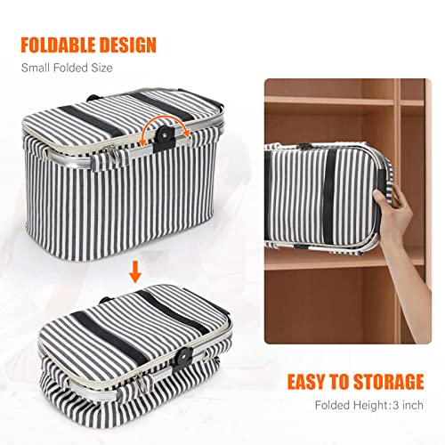 HappyPicnic Cooler Tote Bag 26L, Collapsible Picnic Basket Cooler with Aluminium Handle for Food, Shopping Grocery, Work or Outdoor Hiking Men Woman