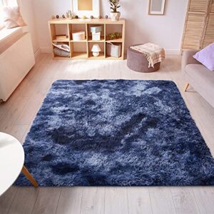 merry home shag area rugs, fluffy soft area rugs furry faux fur rugs, fluffy carpets for bedroom living room girls kids room nursery indoor home mat (navy, 3 x 5 ft)