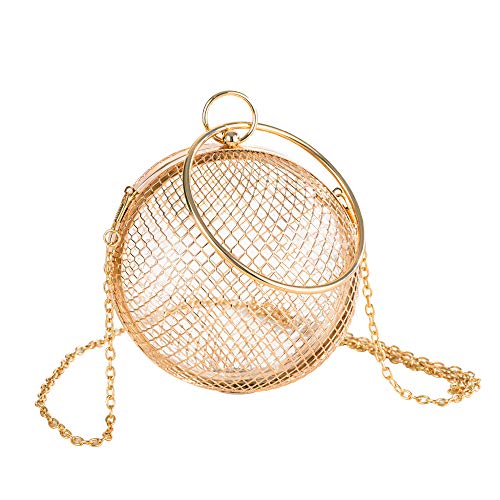 molshine Metal Hollow Round Evening Handbag, Spherical Mesh Crossbody Bags, Classic Shoulder Bag, Party Clutch Purse for Women Girl Home Shopping Travel Outdoor