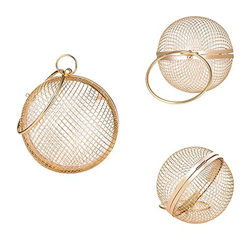 molshine Metal Hollow Round Evening Handbag, Spherical Mesh Crossbody Bags, Classic Shoulder Bag, Party Clutch Purse for Women Girl Home Shopping Travel Outdoor