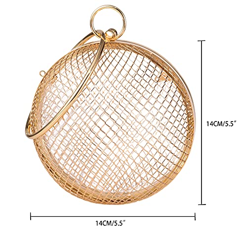 molshine Metal Hollow Round Evening Handbag, Spherical Mesh Crossbody Bags, Classic Shoulder Bag, Party Clutch Purse for Women Girl Home Shopping Travel Outdoor