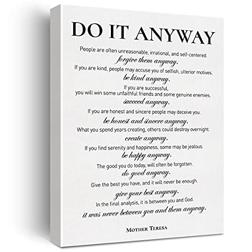 Inspirational Canvas Wall Art Motivational Do It Anyway Quote Canvas Print Positive Canvas Painting Office Home Wall Decor Framed Gift 12x15 Inch