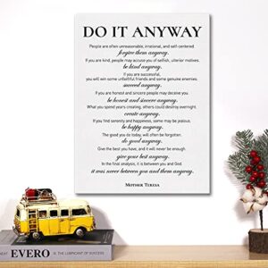 Inspirational Canvas Wall Art Motivational Do It Anyway Quote Canvas Print Positive Canvas Painting Office Home Wall Decor Framed Gift 12x15 Inch