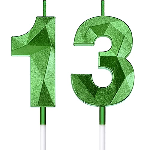 13th Birthday Candles Cake Numeral Candles Happy Birthday Cake Candles Topper Decoration 3D Design Number Candles Cupcake Topper for Birthday Wedding Anniversary Celebration Favor, Green