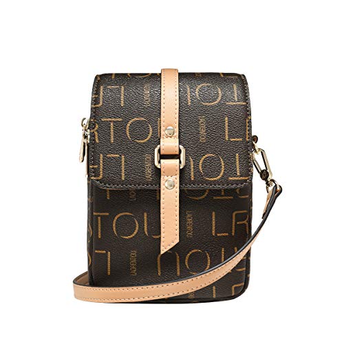 LAORENTOU Vegan Leather Small Crossbody Bags for Women Monogram Shoulder Bags, Leather Checkered Purse Mini Crossbody Cell Phone Bags (01 Brown)