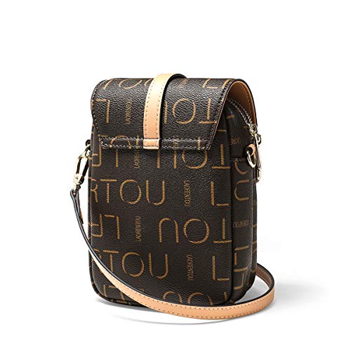 LAORENTOU Vegan Leather Small Crossbody Bags for Women Monogram Shoulder Bags, Leather Checkered Purse Mini Crossbody Cell Phone Bags (01 Brown)