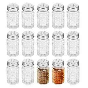 jucoan 16 pack retro style salt and pepper shakers set, 2oz clear glass salt shakers with stainless steel lids for kitchen, tabletop, restaurant