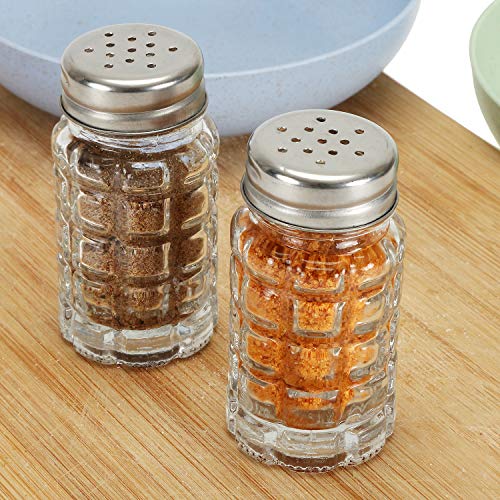 Jucoan 16 Pack Retro Style Salt and Pepper Shakers Set, 2oz Clear Glass Salt Shakers with Stainless Steel Lids for Kitchen, Tabletop, Restaurant