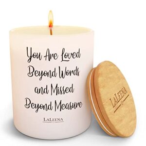 Memorial Candle - LaLeena - Sympathy Candle - Loss of Father Present - Loss of a Mother Sympathy Present - Missing a Friend - Celebration of Life (Loved Beyond Words, Vanilla)