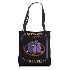 support your local cat cult occult witch gothic tote bag