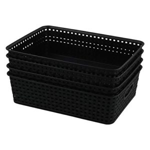 bringer 4-pack plastic paper storage baskets, black