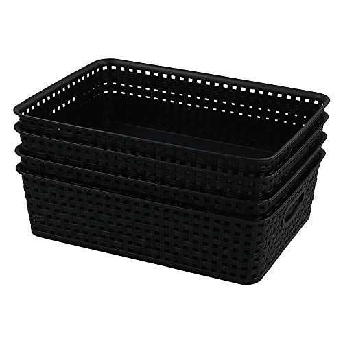 Bringer 4-Pack Plastic Paper Storage Baskets, Black