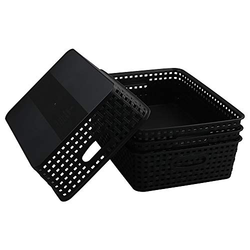 Bringer 4-Pack Plastic Paper Storage Baskets, Black