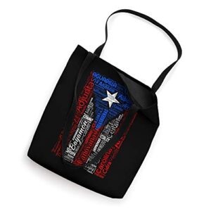 Puerto Rican Flag Shirt with Towns and Cities of Puerto Rico Tote Bag