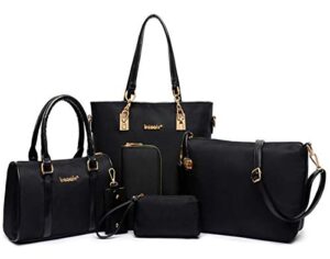 rainbosee women handbag and purse 6pcs tote satchel top handle crossbody shoulder bag clutch wallet key case black