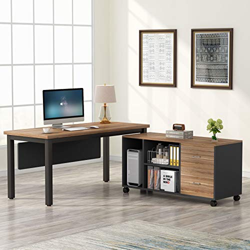 Tribesigns L-Shaped Computer Desk with Storage Drawers Cabinet Set, Large Executive Office Desk with Shelves, Industrial Business Furniture Workstation for Home Office