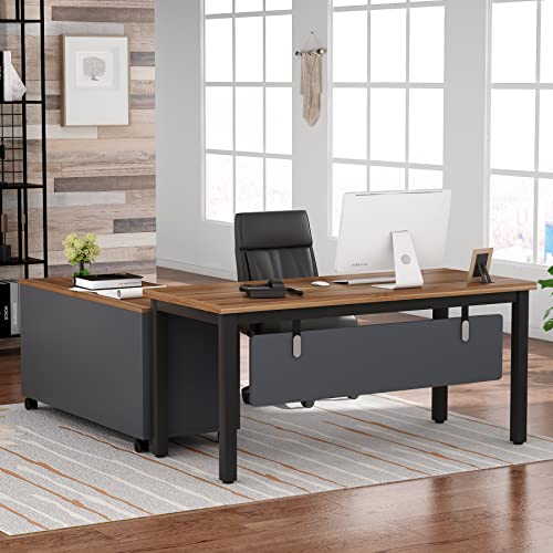 Tribesigns L-Shaped Computer Desk with Storage Drawers Cabinet Set, Large Executive Office Desk with Shelves, Industrial Business Furniture Workstation for Home Office