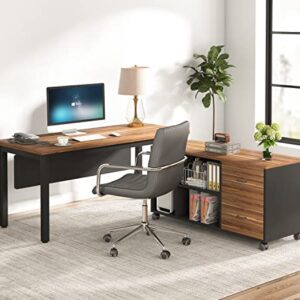 Tribesigns L-Shaped Computer Desk with Storage Drawers Cabinet Set, Large Executive Office Desk with Shelves, Industrial Business Furniture Workstation for Home Office