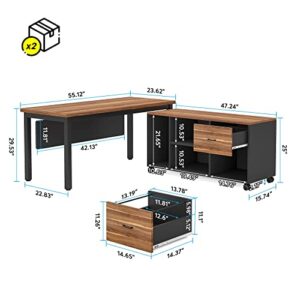 Tribesigns L-Shaped Computer Desk with Storage Drawers Cabinet Set, Large Executive Office Desk with Shelves, Industrial Business Furniture Workstation for Home Office